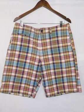 American Eagle Outfitters Multicolor Plaid Flat Front 10" Casual Shorts Mens 33